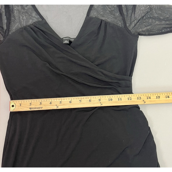 INC Illusion Sleeve Sheath Dress XS Black Sheer Mesh Ruched Cocktail Evening - Picture 5 of 10